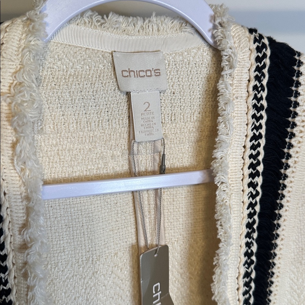 Chico’s Cream Cardigan with Black Accents size large - Picture 4 of 12